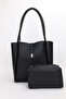 Women's Black Magnetic Closure Makeup Bag Hand and Shoulder Bag L:30 W:33 W:15 cm Jade