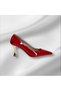 Red Patent Leather Closed Back Gold Yellow Thin Heeled Stiletto Vegan Leather for Daily and Special Occasions - 7