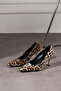Velvet Leopard Print Closed Back Gold Yellow Thin Heeled Stiletto Casual and Special Occasions