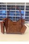 Women's Hand and Shoulder Bag with Taba Suede Textured Faux Leather Wallet and Makeup Bag L:25 W:38 W:15 cm - 6