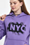 Women's Hooded Fleece 3 Thread Nyc Printed Sweatshirt. - 4