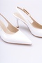Nita White Patent Leather Side Buckle (8 cm) Pointed Toe Heeled Shoes - 3