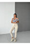 Women's Beige Winter 3 Thread Raised Fleece Jogger Sweatpants - 4