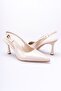Nita Beige Patent Leather Side Buckle (8 cm) Pointed Toe Heeled Shoes - 3