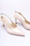Nita Beige Patent Leather Side Buckle (8 cm) Pointed Toe Heeled Shoes - 4