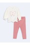 Lcw Baby Ecru Crew Neck Long Sleeve Printed Baby Girl Sweatshirt and Leggings 2-Piece Set
