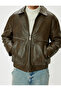 Cotton Blended Faux Leather Slim Fit Shirt Collar Jacket - 5