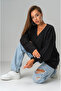 V-Neck Oversize Sweater with Sleeve-Skirt Fold Detail - 8