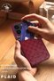Apple iPhone 14 Pro Plaid Series Fabric Embroidered Leather Card Holder Case - Deep Purple - 3