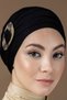 Ready Turban Bonnet Buckle Combed Cotton Bonnet Black Banded Women's Hijab Bonnet Buckle Detailed Stylish Hijab Outer Bonnet - 2