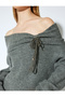 X Melis Ağazat - Soft Textured Off-The-Shoulder Knit Sweater with Long Sleeve Bow Detail - 5