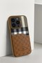 Apple iPhone 14 Pro Plaid Series Fabric Embroidered Leather Card Holder Case - Black - 4