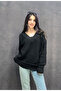 V-Neck Oversize Sweater with Sleeve-Skirt Fold Detail - 3
