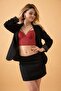 Women's Bralet Bustier with Support and Adjustable Straps, Low-Cut Micro Strapless, Glittery Burgundy Red - 3