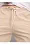 Men's Cargo Pocket Linen Trousers with Elastic Legs Beige - 5