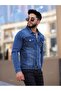 Men's Navy Blue Jean Denim Standard Fit Pocket Button Jeans Jacket - 3