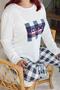 White Long Sleeve Checked Mummy Pijama Set - 2