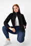 Women's Black Softshell Coat – 2 Pockets, Pink Line Detail, Water Repellent Fabric and Special Texture