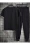 تي شيرت Paris Line Sweatpants Jogger - طقم بدلة رياضية مطبوعة باللون الأسود برقبة دائرية - 2