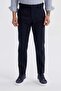 Navy Blue Comfort Fit Double Pleated Waist Buckle Cotton Canvas Trousers