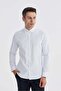 White Slim Fit Top Button Collar Patterned Cotton Shirt