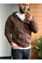 Men's Brown Zippered Hooded Oversize Cardigan