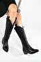 Women's Black Heeled Western Cowboy Boots - 3