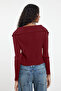 Bordo Crop Devrik Yaka Triko Hırka TWOAW24HI00284 - 3