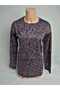 Women's Lilac Print Crew Neck Long Sleeve Seasonal Lizy Mother Combed Cotton T-shirt Blouse with Slits on the Sides