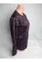 Women's Lilac Print Crew Neck Long Sleeve Seasonal Lizy Mother Combed Cotton T-shirt Blouse with Slits on the Sides - 3