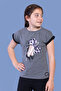 Girl's Bow Printed Sleeve Garni Detailed T-Shirt - 2