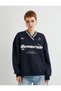 V-Neck Oversize Sweatshirt College Themed Printed - 3