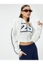 Hooded Zippered Sweatshirt Crop Corset Look Printed