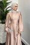 Orya Satin Evening Dress with Sides Squeeze Cream - 2