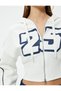 Hooded Zippered Sweatshirt Crop Corset Look Printed - 5