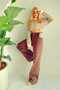 Brown Lycra Super High Waist Loose Jeans Palazzo Trousers. (SUPER HIGH) Wide Leg - 5