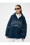 Stand Collar Printed Comfortable Sweatshirt - Half Zipper