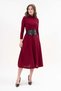 Women's Burgundy Stretchy Knit Fabric High Neck Long Sleeve Belted Midi Dress 134 - 7