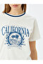 College Printed Bias Short Sleeve Crew Neck T-Shirt - 5