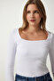 Women's Square Neck Long Sleeve Rib Blouse - 3