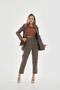 High Waist Plaid Pants - Coffee with Belt and Pocket