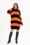 Women's Striped Pattern Crew Neck Ripped Detail Oversize Pullover Dress 39480 - 7
