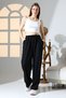 Women's Black Color 100% Viscose Woven Trousers with Elastic Waist