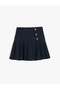 Elastic Waist Button Detailed Viscose Blended Pleated Skirt
