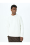 Long Sleeve Cotton Blended Textured Basic Crew Neck Sweatshirt - 3