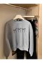Bow Printed Gray Crew Neck Sweatshirt - 2