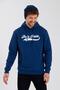 Men's 3 Thread Cotton Fleece Lined Printed Regular Fit Hooded Indigo Sweatshirt with Kangaroo Pocket - 3