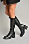 R 654034003   Black Real Leather Thick Heeled Women's Boots - 4