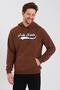 Men's 3 Thread Cotton Fleece Lined Printed Regular Fit Hooded Brown Sweatshirt with Kangaroo Pocket - 4