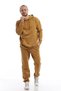 Men's 3 Thread Cotton Fleece Oversize Hooded Brown Sweatshirt with Kangaroo Pocket - 5
